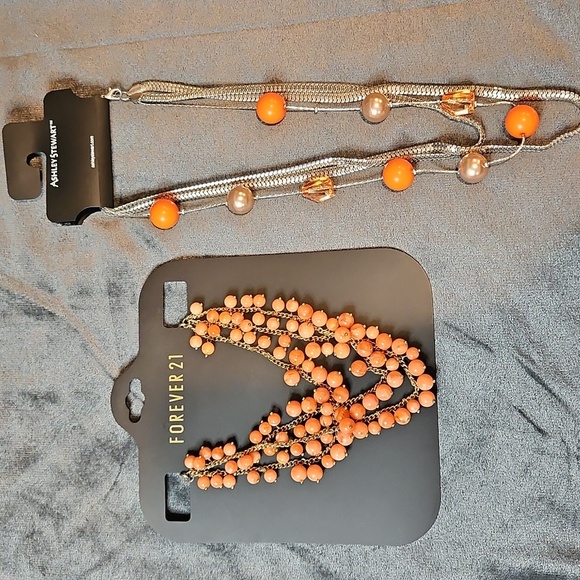 NWT Ashley Stewart, Forever 21 Necklace Lot Set coral gold silver peach - Picture 1 of 8